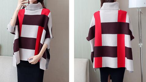 Plaid Striped Women's Sweater Cape