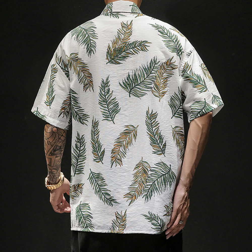 Oversized Tropical Leaf Print Men's Hawaiian Shirt