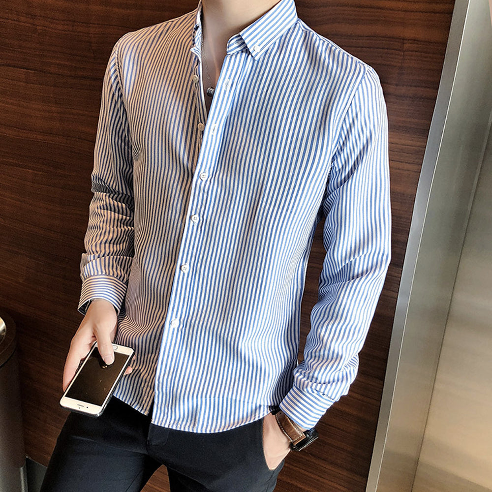 Slim Fit Vertical Stripe Button Down Shirt for Men