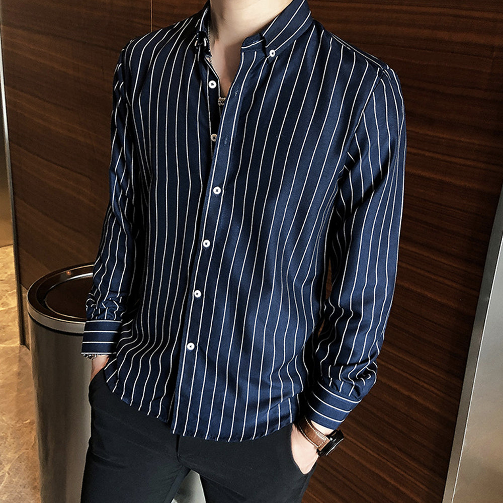 Slim Fit Vertical Stripe Button Down Shirt for Men