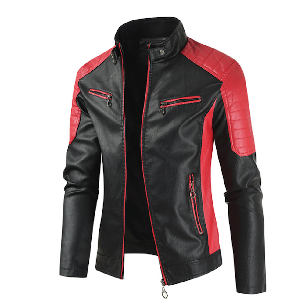 Two-Toned Faux Leather Motorcycle Jacket for Men