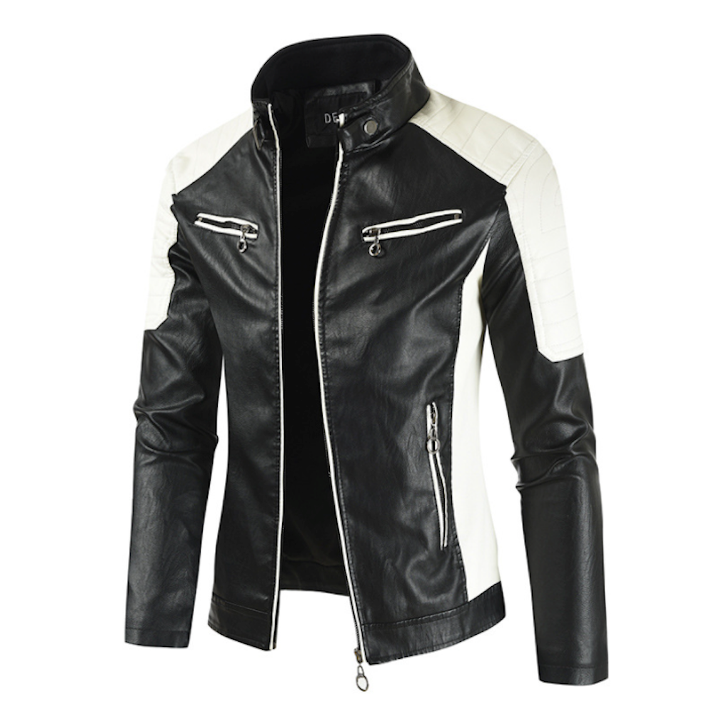 Two-Toned Faux Leather Motorcycle Jacket for Men