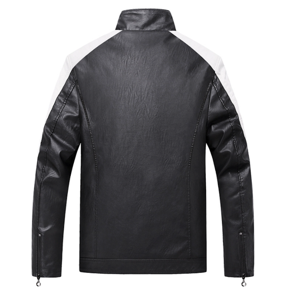 Two-Toned Faux Leather Motorcycle Jacket for Men
