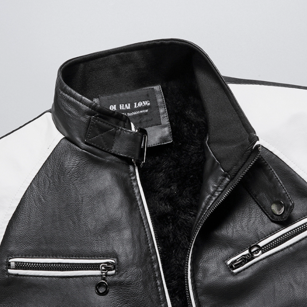 Two-Toned Faux Leather Motorcycle Jacket for Men