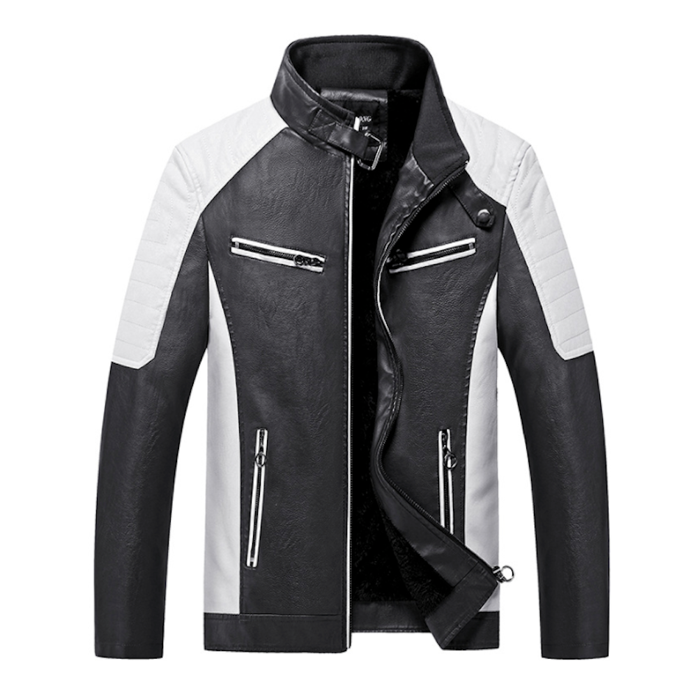 Two-Toned Faux Leather Motorcycle Jacket for Men