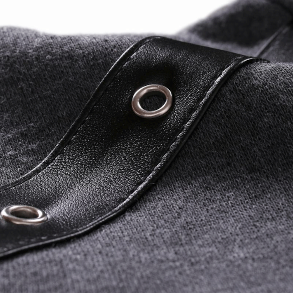 Pullover Hoodie for Men with Faux Leather Accents and Lace-Up Design