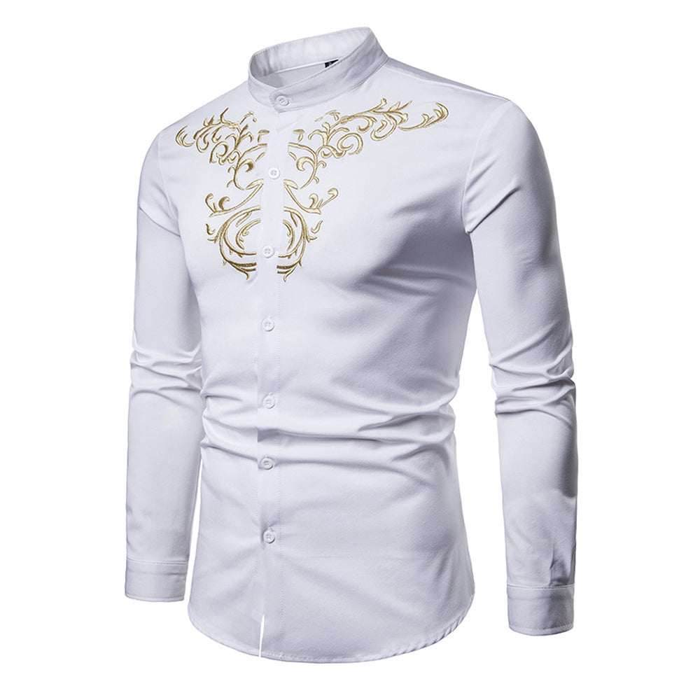 Slim Fit Men's Floral Embroidered Button Down Shirt