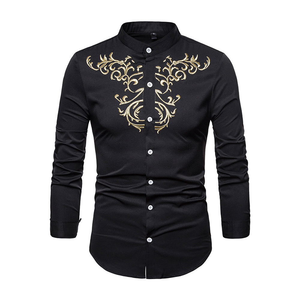 Slim Fit Men's Floral Embroidered Button Down Shirt