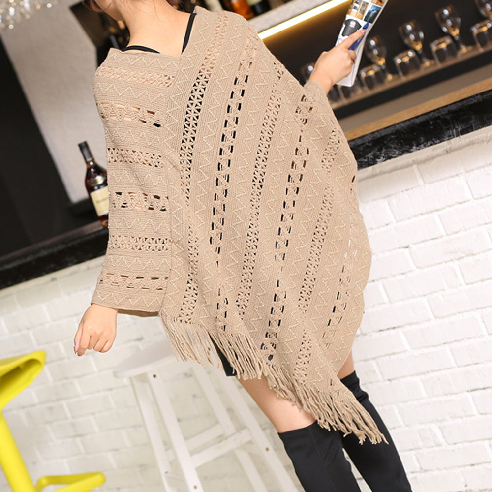 Knit Fringed Poncho for Women