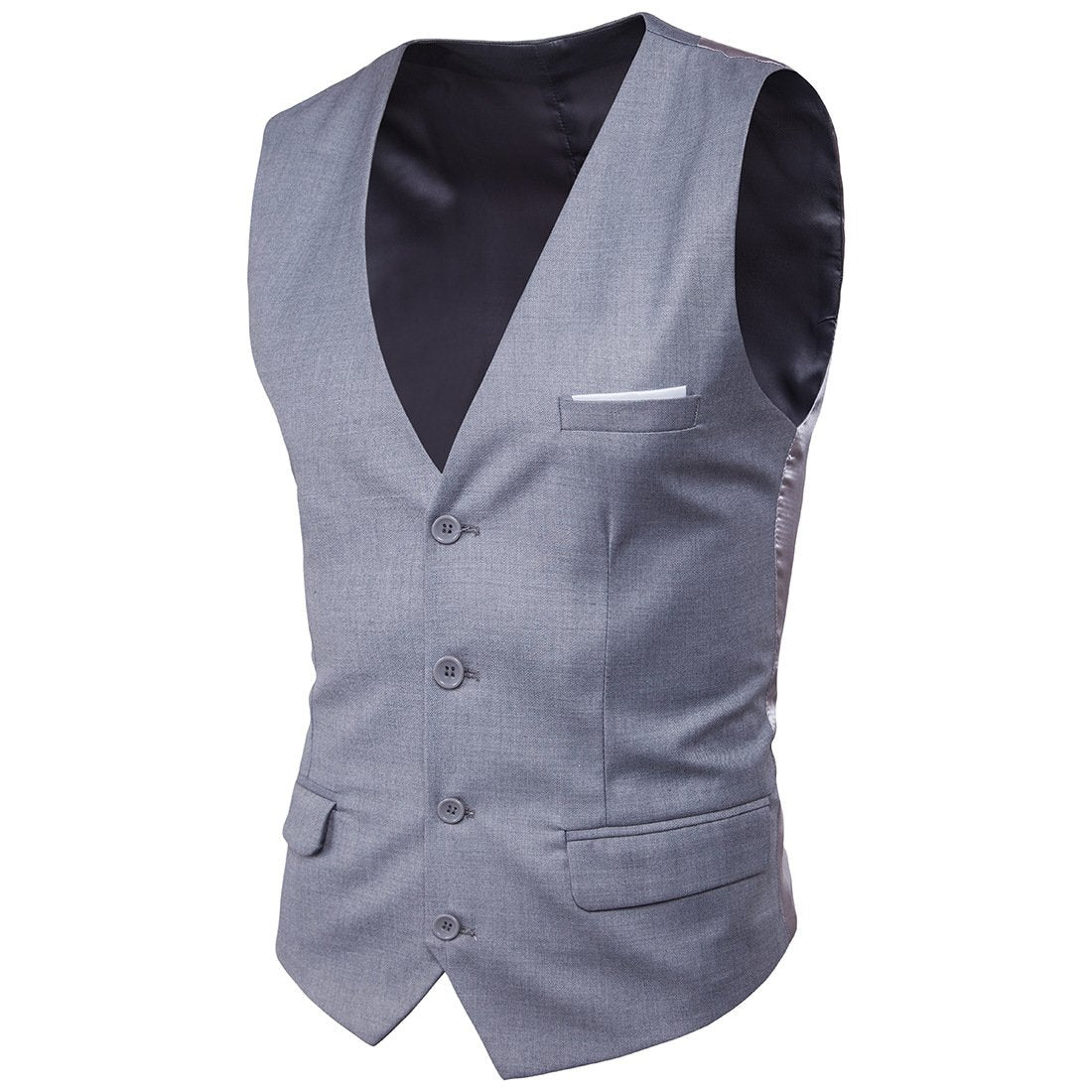 Slim Fit Pocketed Button-Down Men's Vest