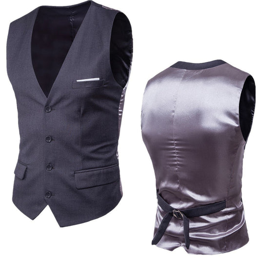 Slim Fit Pocketed Button-Down Men's Vest