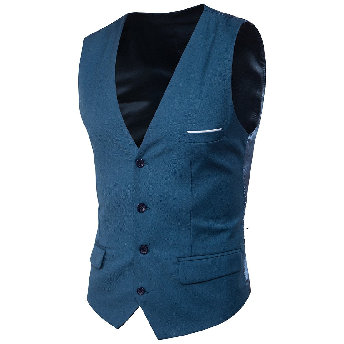 Slim Fit Pocketed Button-Down Men's Vest