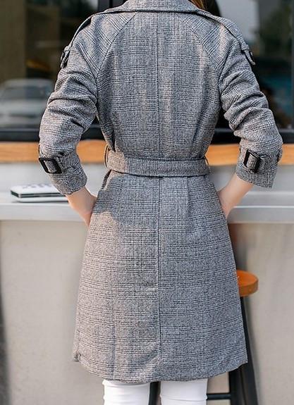 Gray Double Breasted Mid-Length Trench Coat for Women