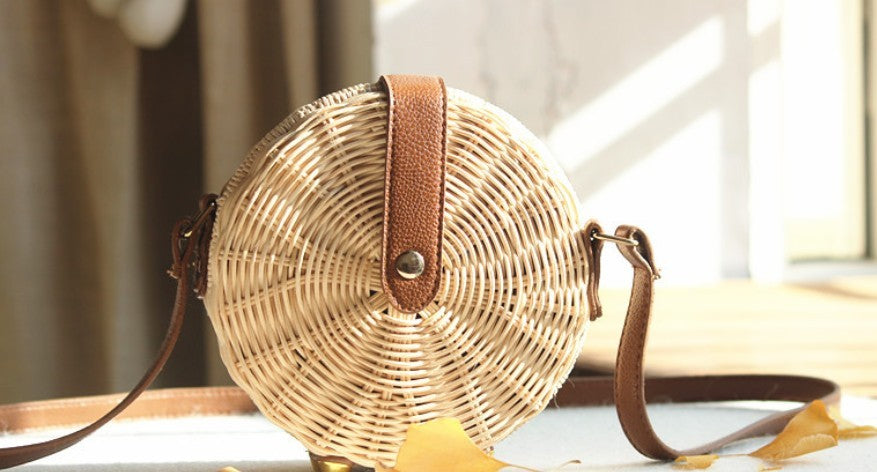 Straw Woven Circular Crossbody Purse