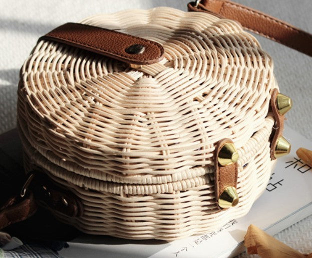 Straw Woven Circular Crossbody Purse