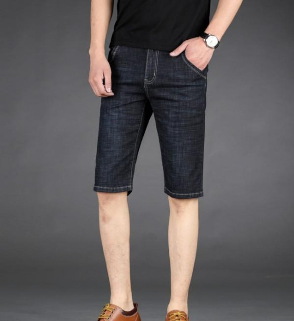 Slim Fit Black Denim Shorts for Men - Mid Length