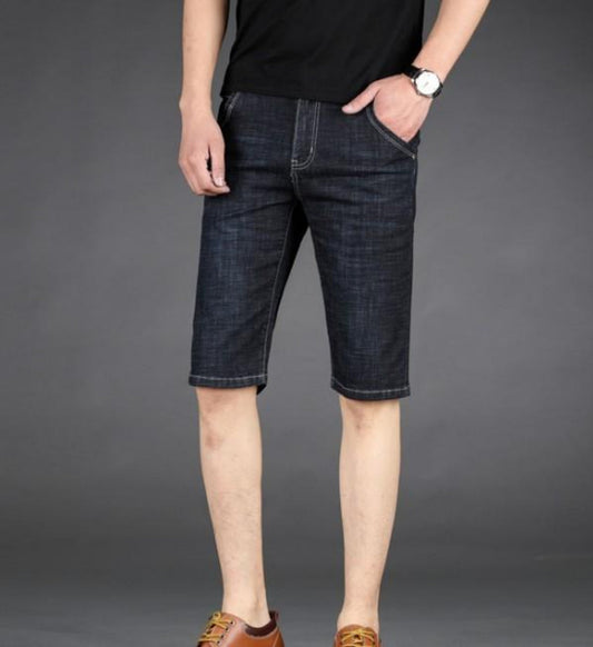 Slim Fit Black Denim Shorts for Men - Mid Length