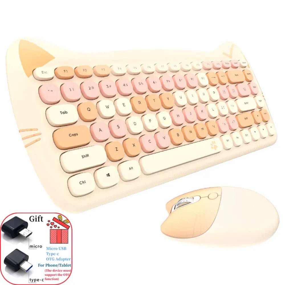 Wireless Keyboard and Mouse Kit with Feline Design