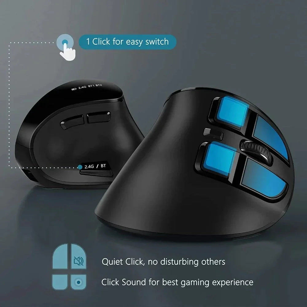 Wireless Vertical Mouse with Bluetooth and 2.4Ghz Dual Mode