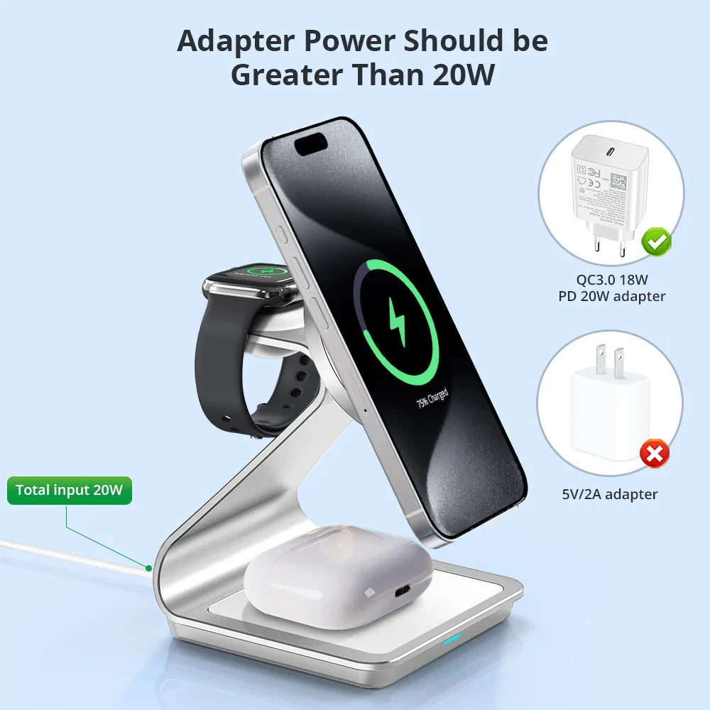 Apple Watch and iPhone 3 in 1 Wireless Charger with Magnetic Connectivity