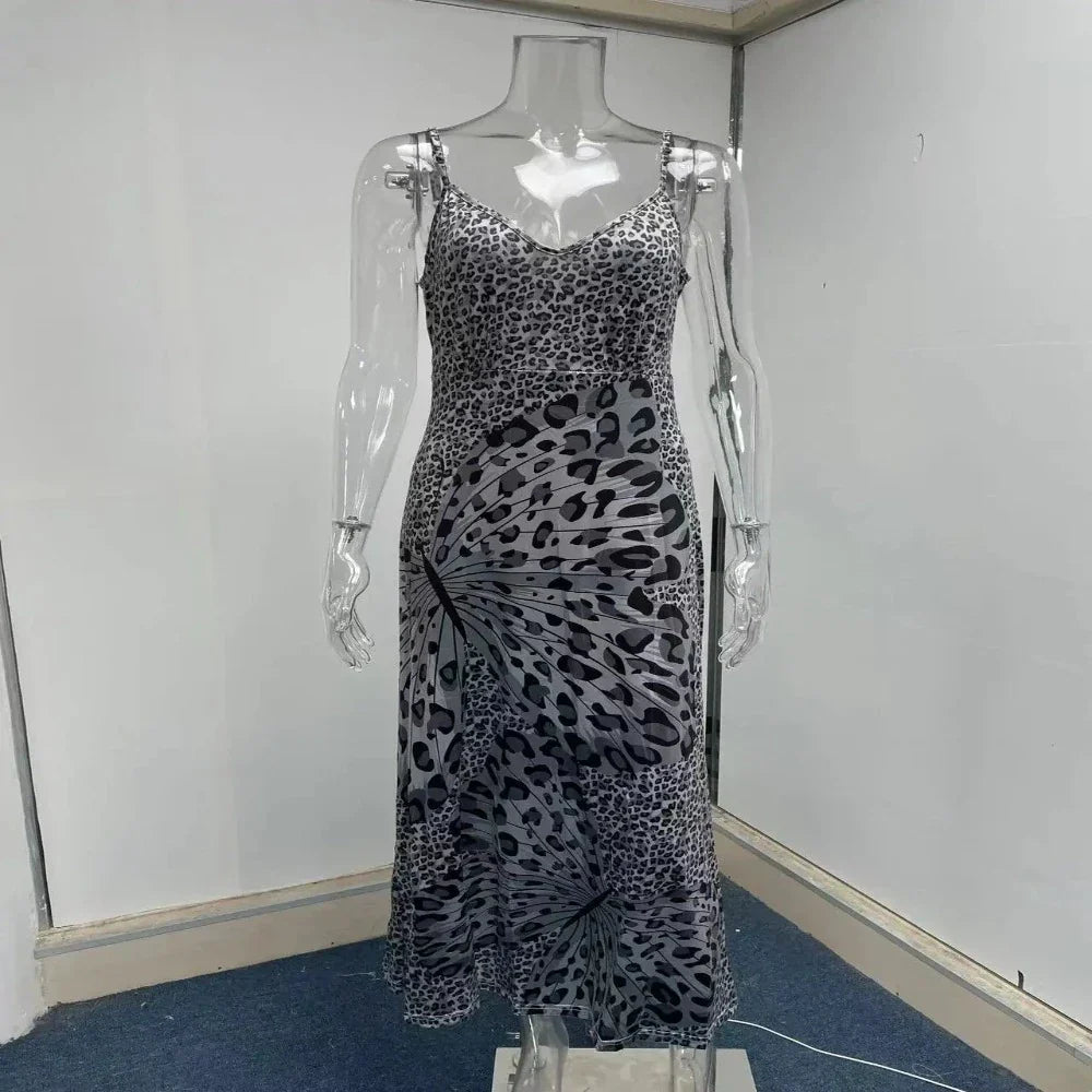 Sleeveless Dress with Leopard Print for Women