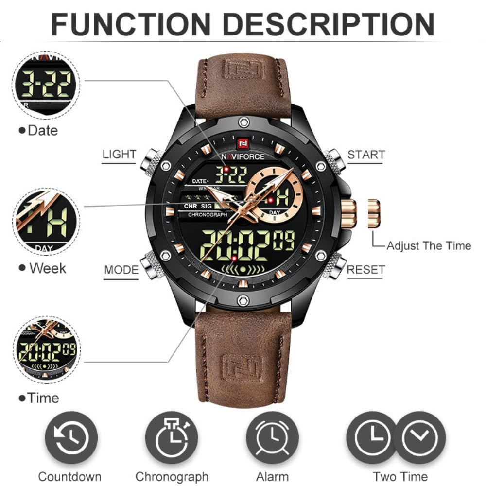 Waterproof Men's Military Watch with Dual Functionality