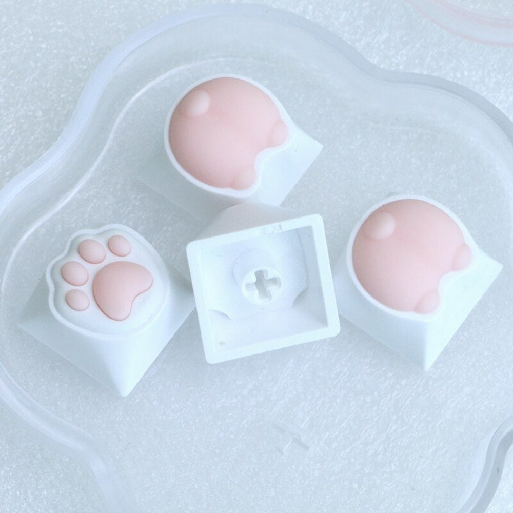 Set of 4 Keycaps with Feline Paws Design