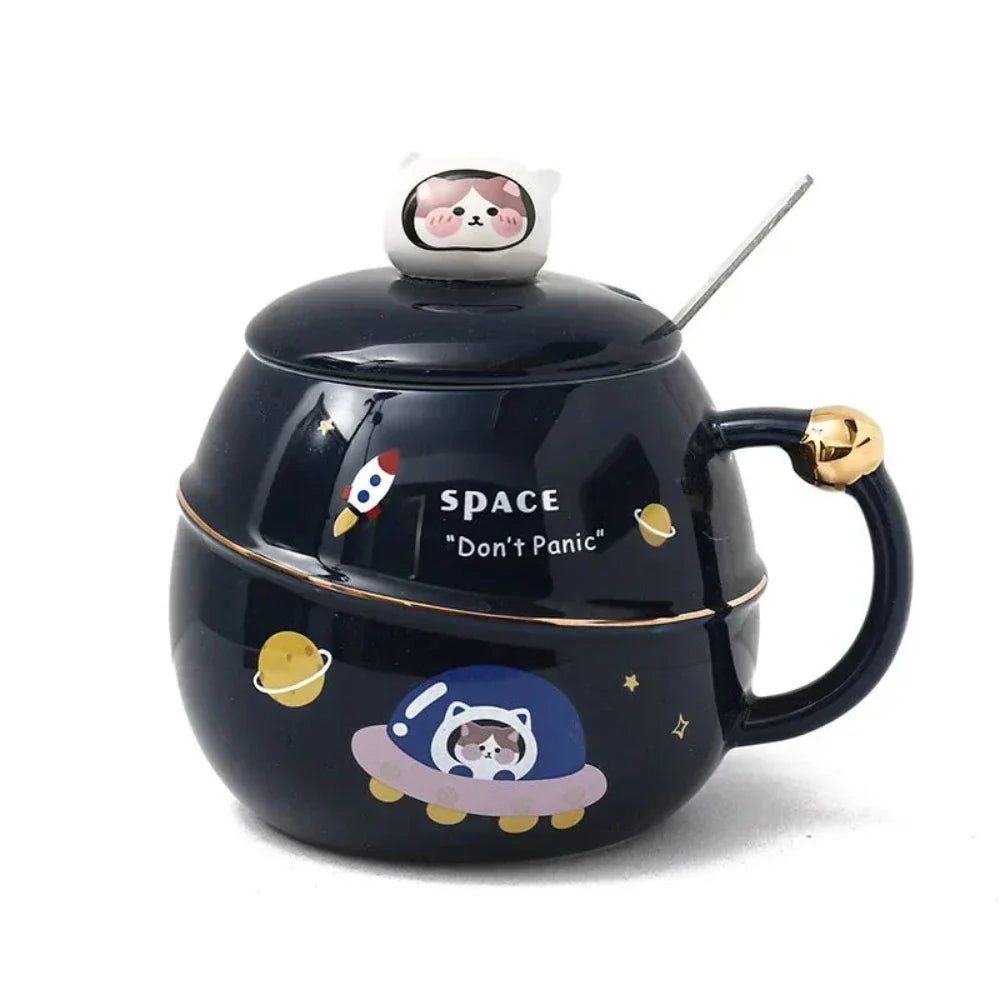 500ML Lid Coffee Mug with Space Cartoon Design