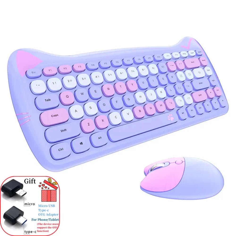 Wireless Keyboard and Mouse Kit with Feline Design