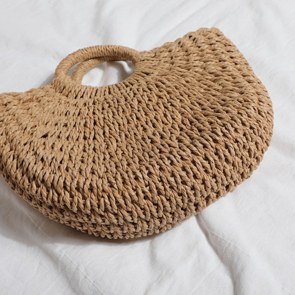 Summer Top Handle Circular Straw Bag