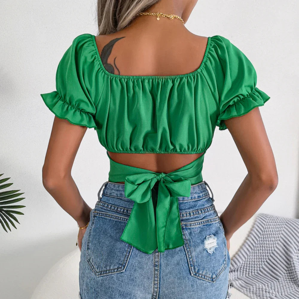 Short-Sleeved Chiffon Top for Women's Summer Wear