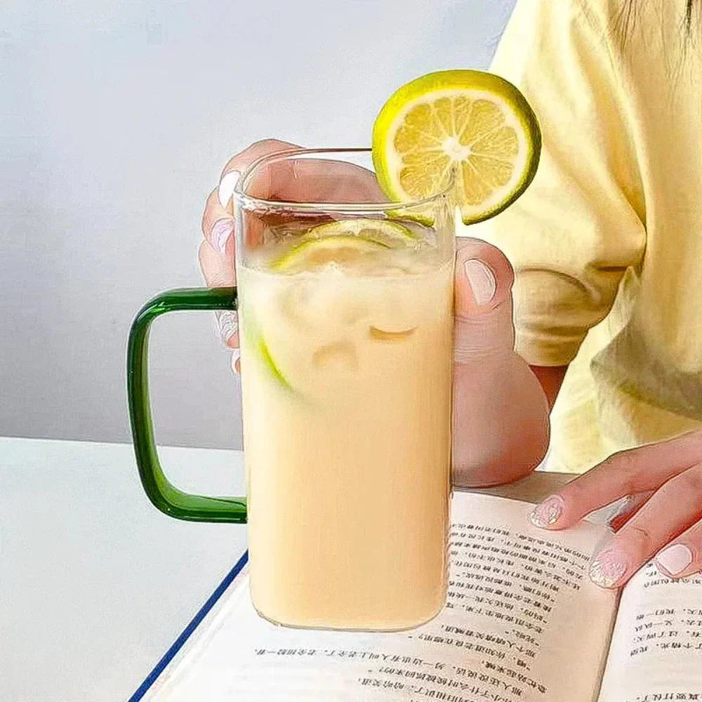 Square Glass Tumbler with Leak-Proof Cover and Eco-Friendly Straw, 400ml Capacity