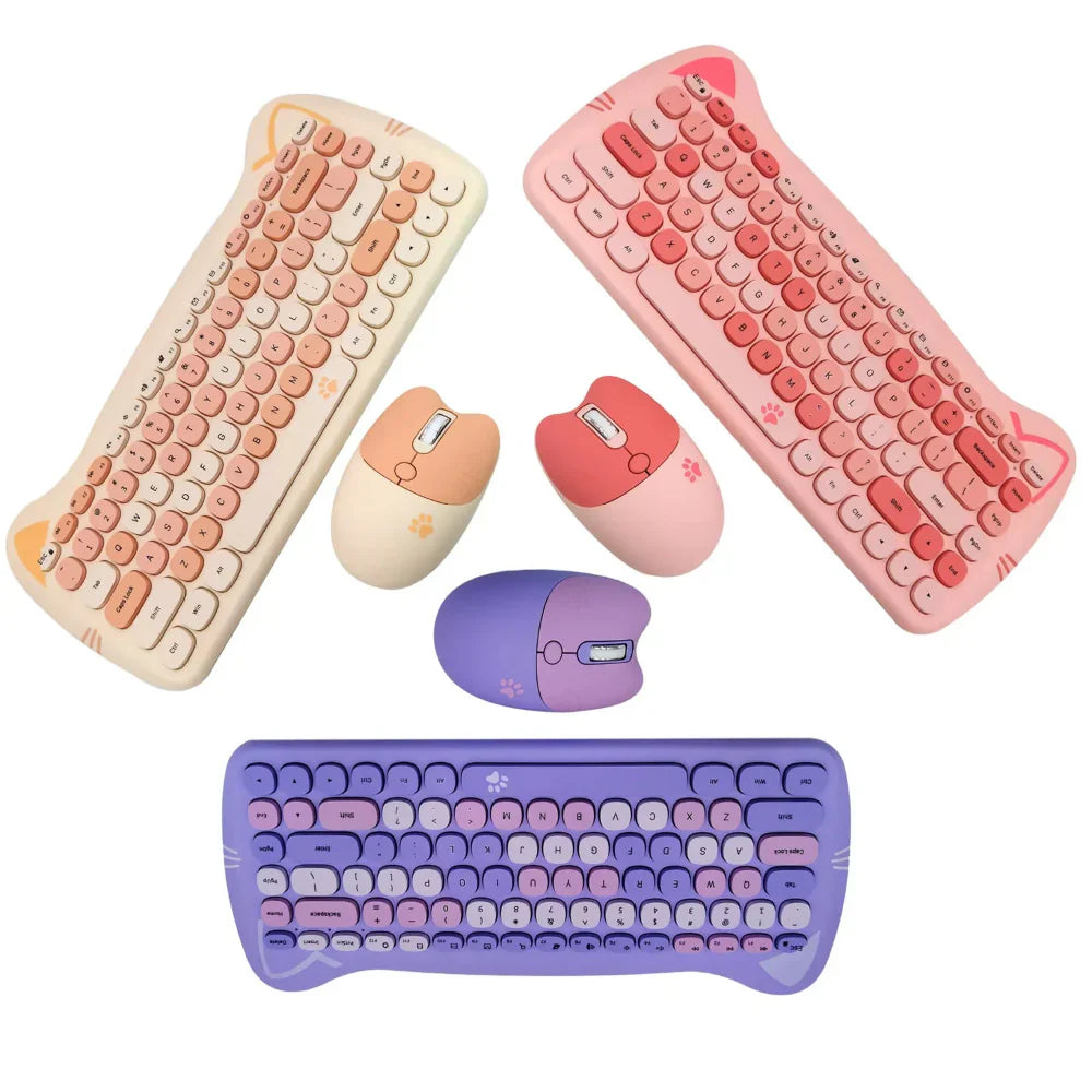 Wireless Keyboard and Mouse Kit with Feline Design