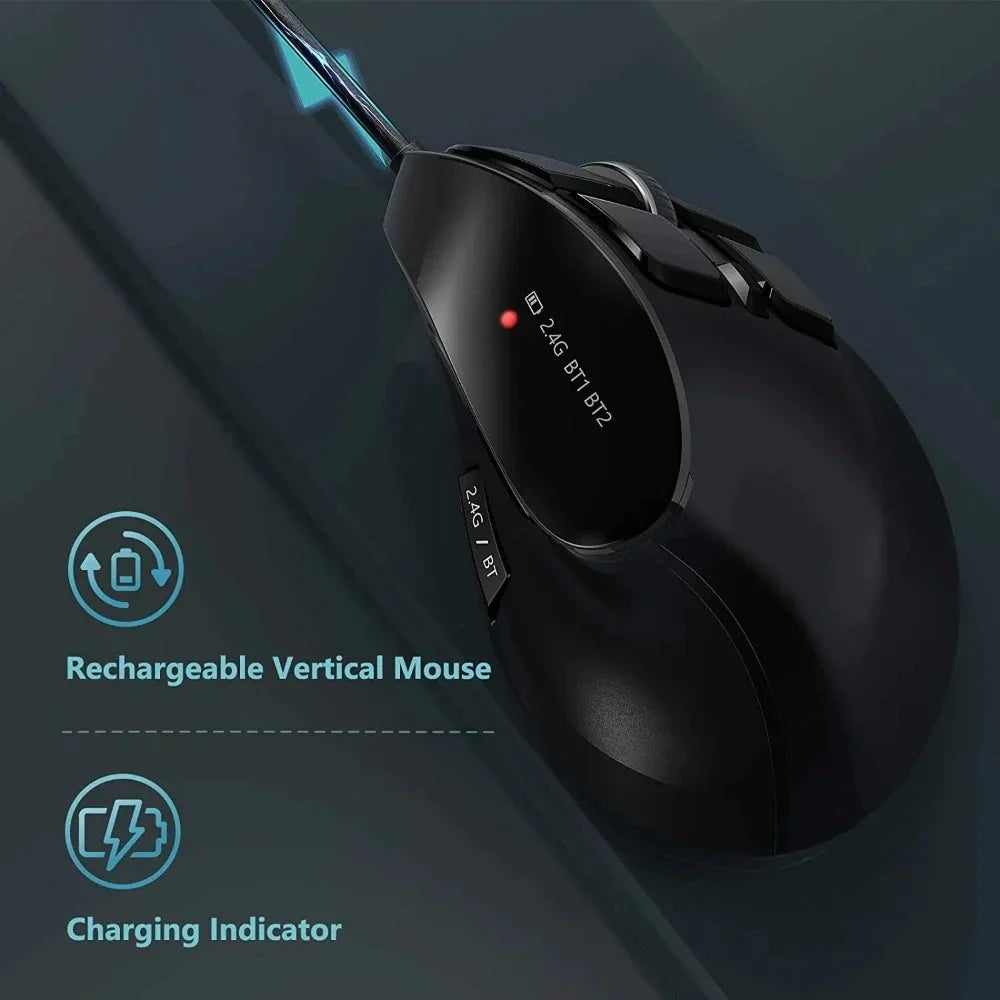 Wireless Vertical Mouse with Bluetooth and 2.4Ghz Dual Mode