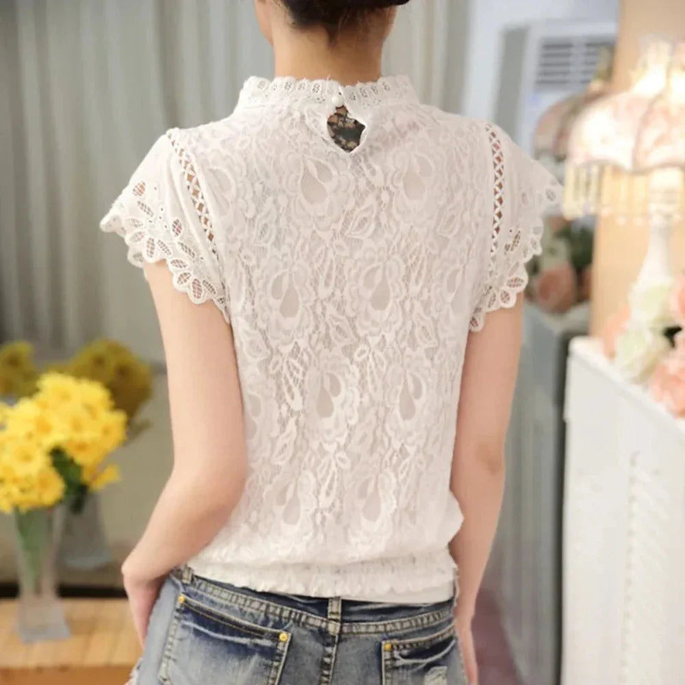 Short-Sleeved Lace Blouse for Women