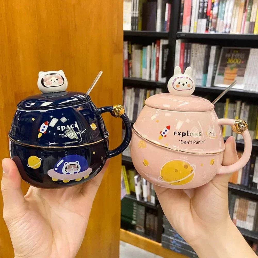 500ML Lid Coffee Mug with Space Cartoon Design
