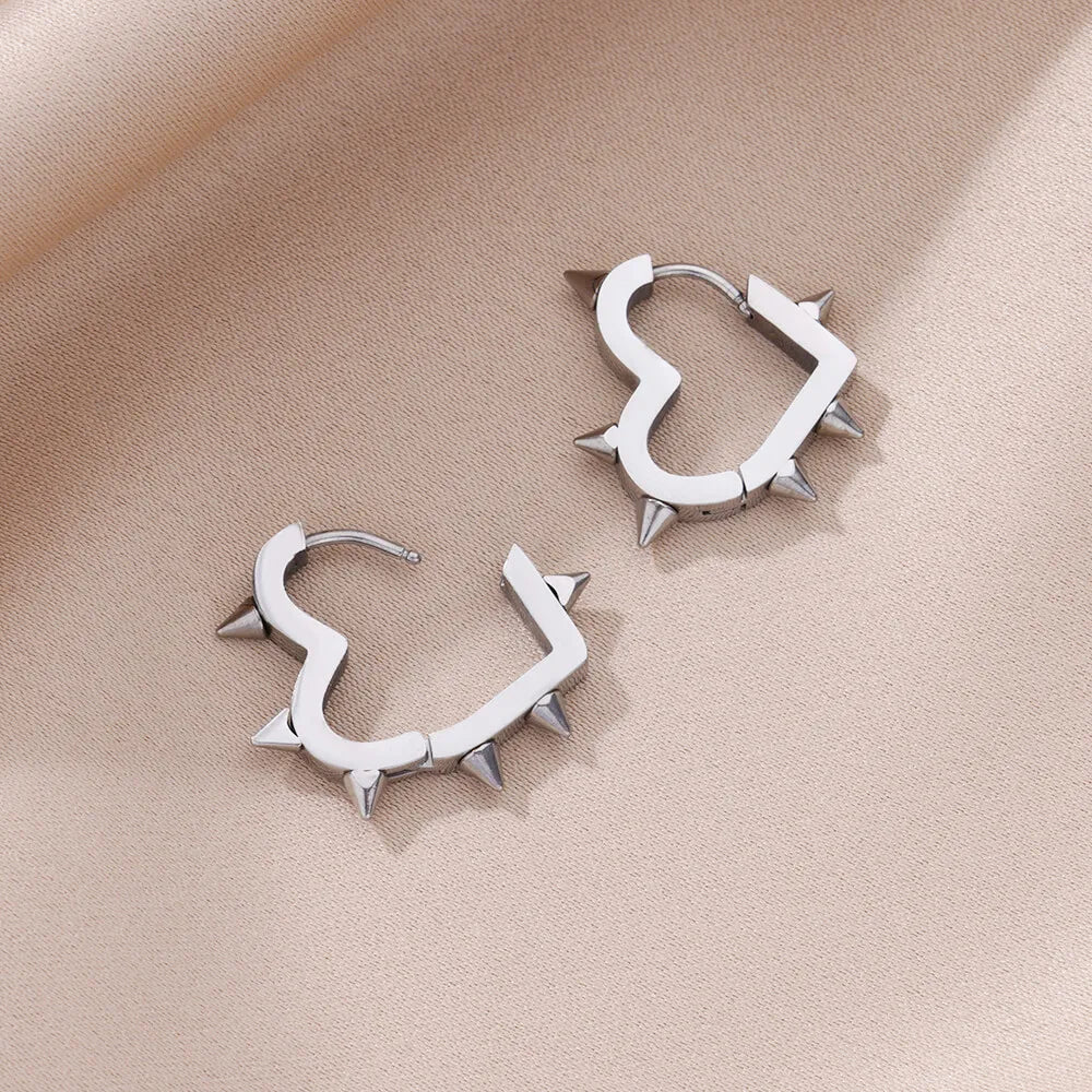 Spike-embellished Heart-Shaped Hoop Earrings