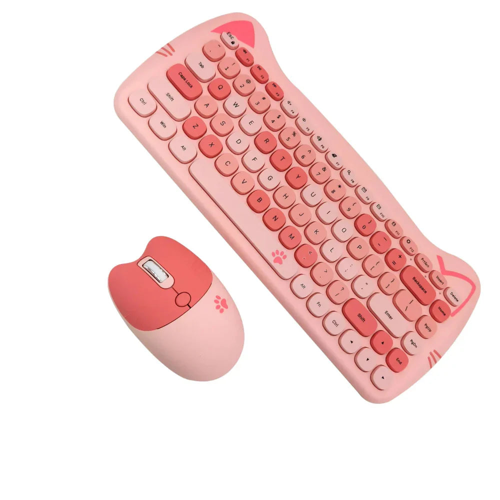Wireless Keyboard and Mouse Kit with Feline Design