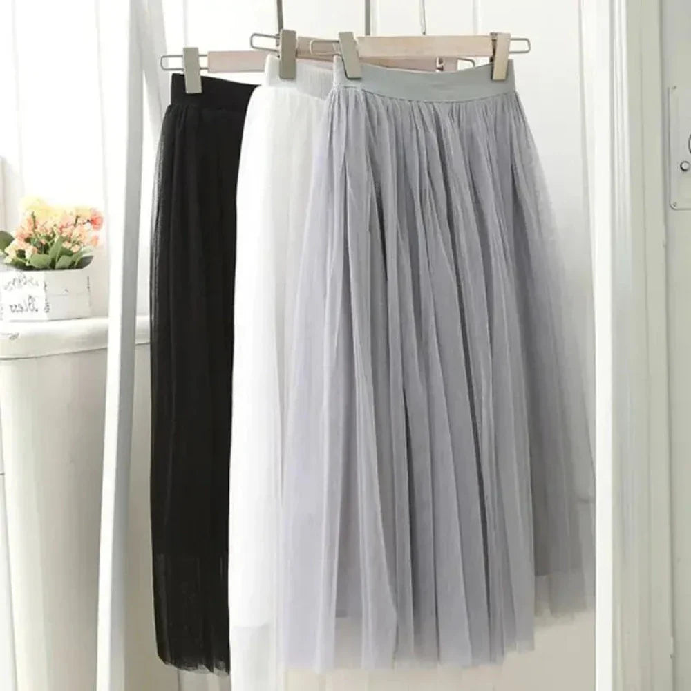 Summer Long Skirt with Elastic Waistband and 3 Layers