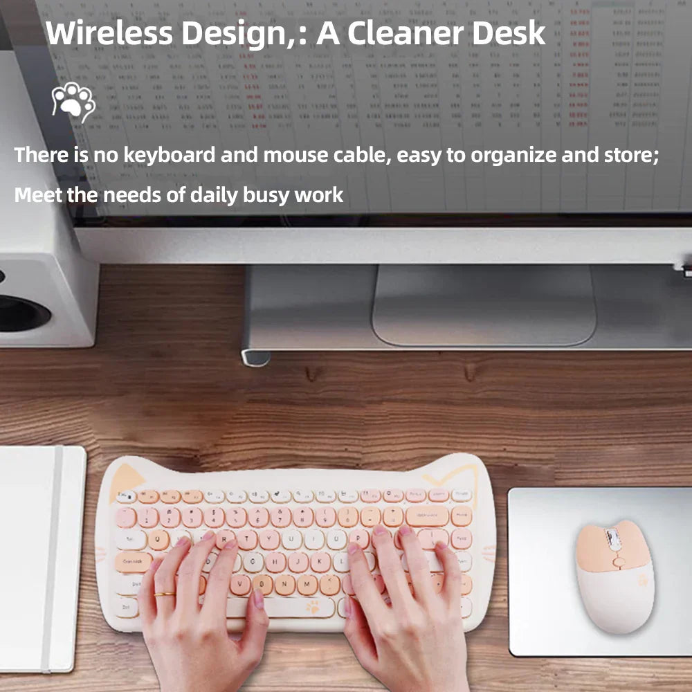 Wireless Keyboard and Mouse Kit with Feline Design