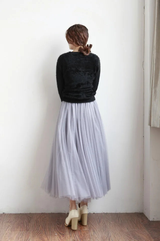 Summer Long Skirt with Elastic Waistband and 3 Layers