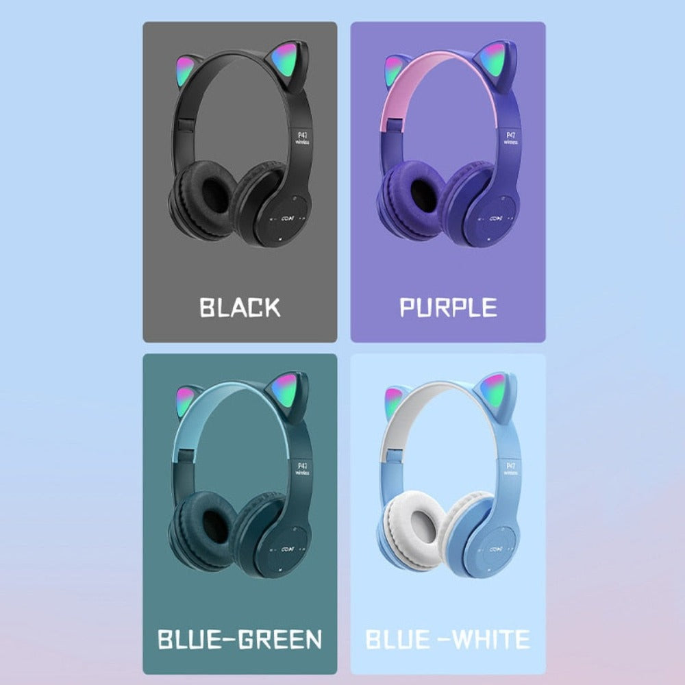 LED Bluetooth Headphones with Cat Ear Design