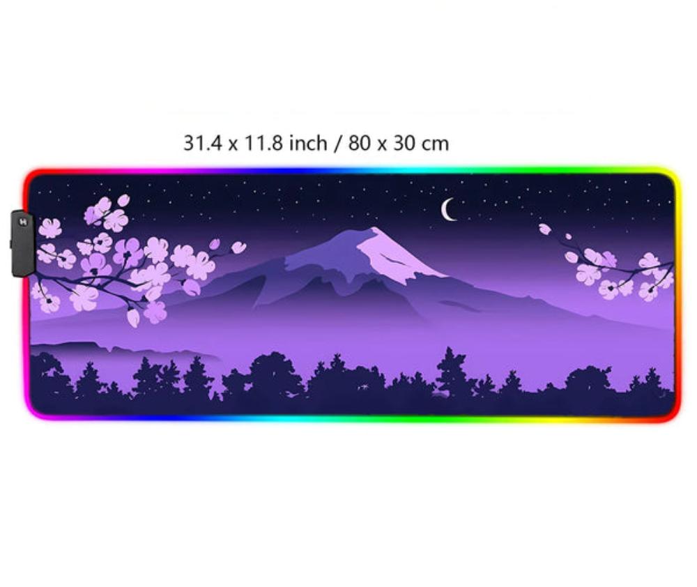 RGB Purple Mouse Pad Featuring Japanese Scenery
