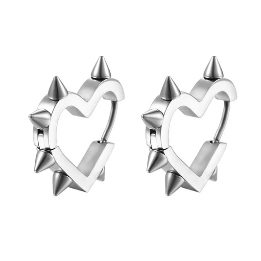 Spike-embellished Heart-Shaped Hoop Earrings