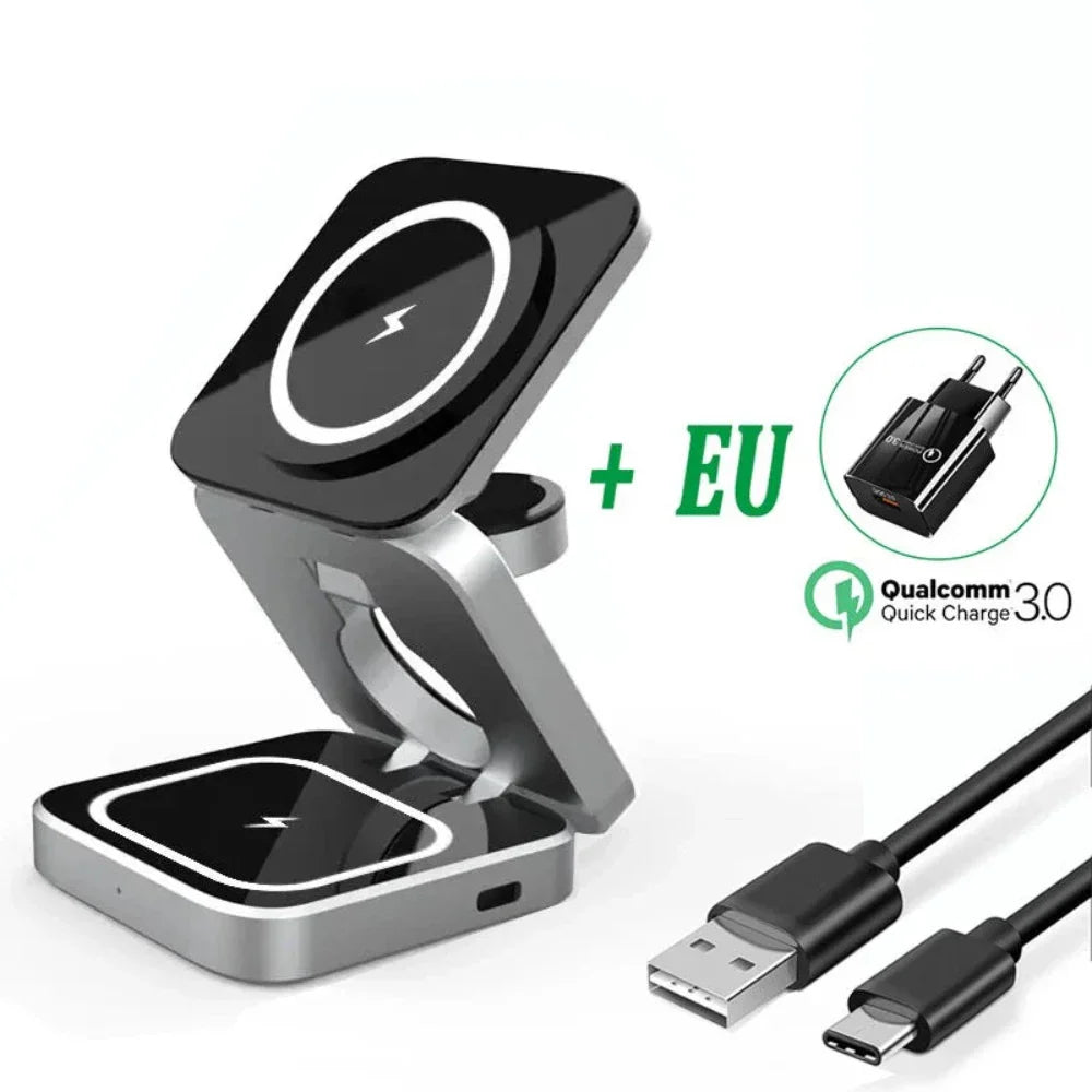 3 in 1 Foldable Phone Stand with Wireless Charging Capability