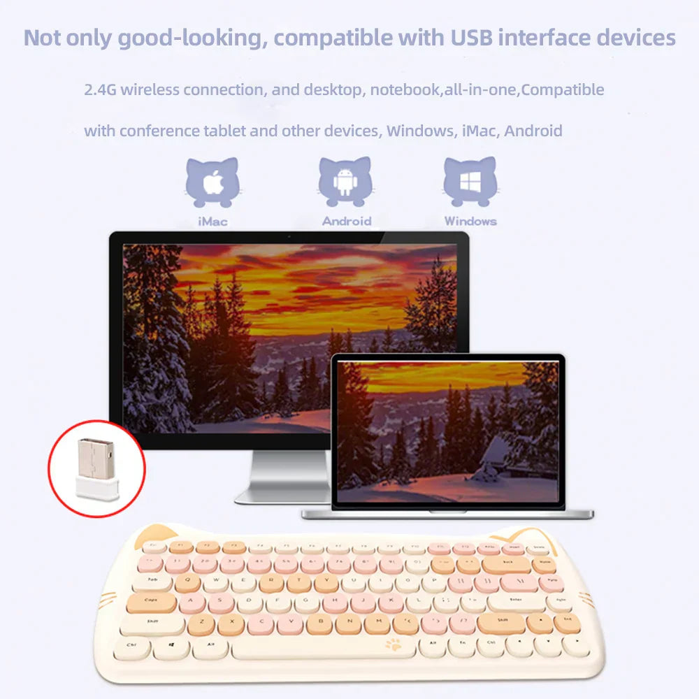 Wireless Keyboard and Mouse Kit with Feline Design