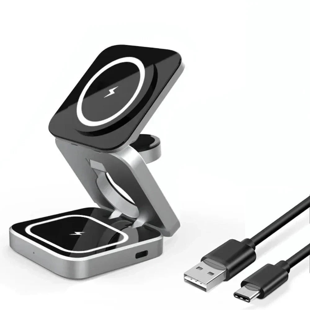 3 in 1 Foldable Phone Stand with Wireless Charging Capability