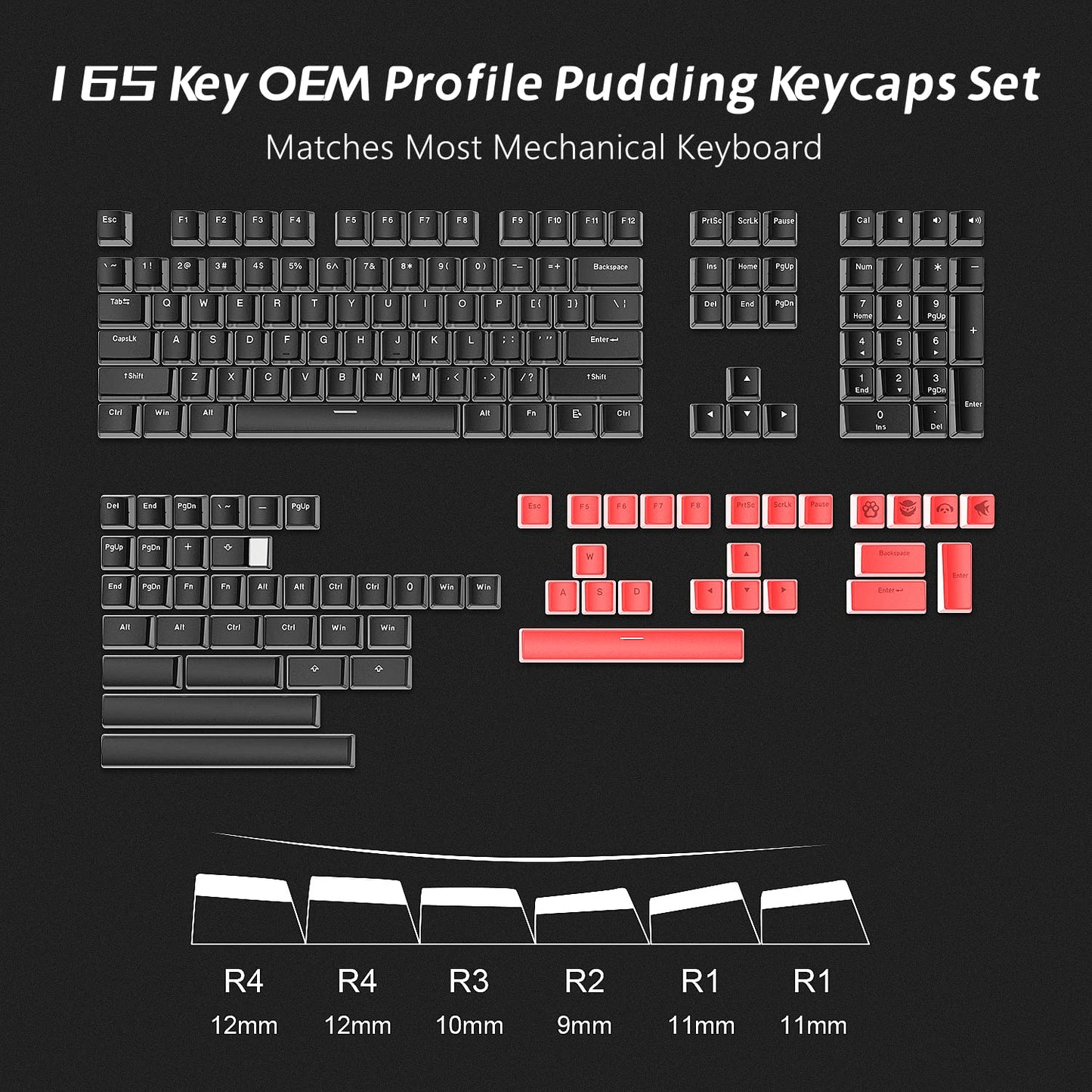 165-key set of Pudding-style keycaps for keyboards
