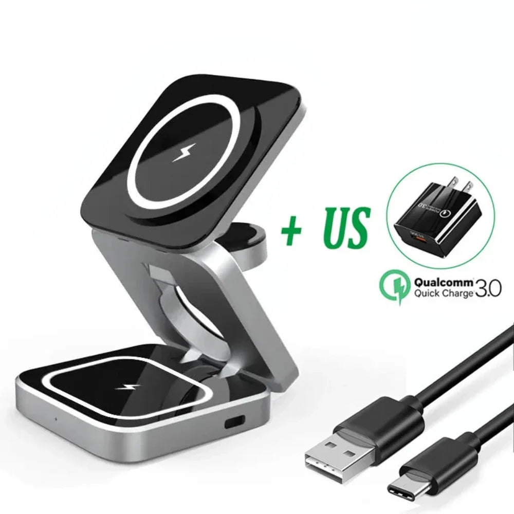 3 in 1 Foldable Phone Stand with Wireless Charging Capability