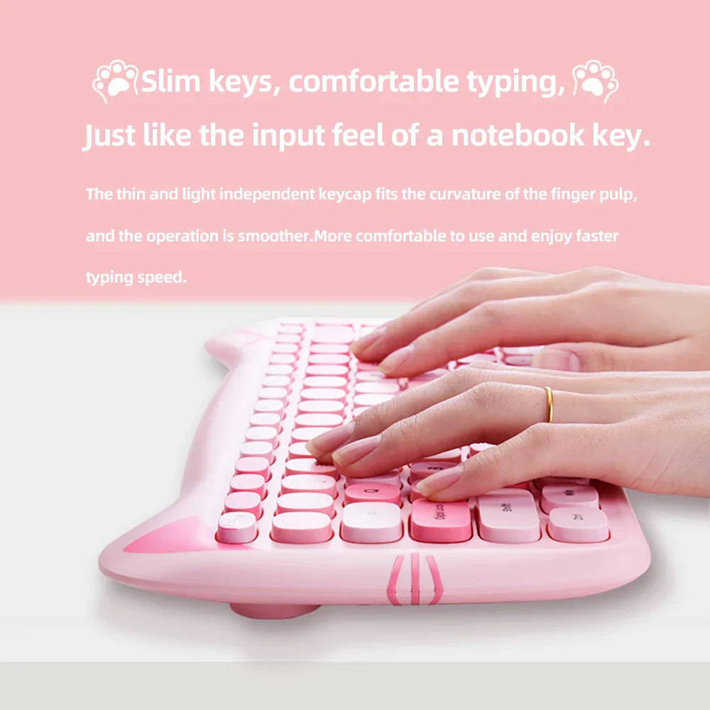 Wireless Keyboard and Mouse Kit with Feline Design